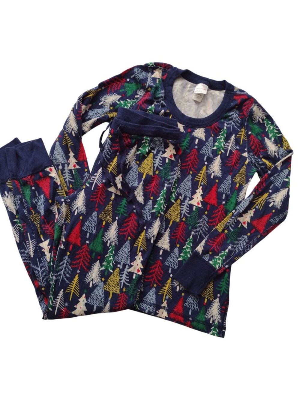 Hanna Andersson Adults Christmas Pajamas S Holiday Tree Print Cotton Long Johns